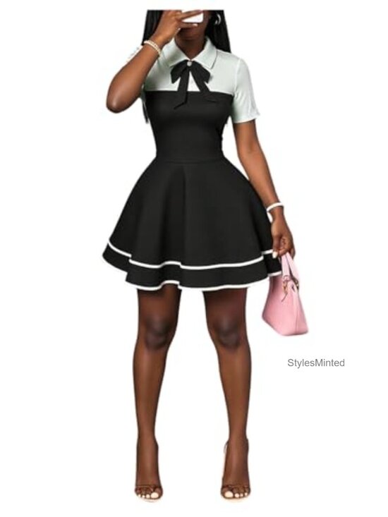 Dresses & Skirts - WDIRARA Pearl Tie Ruffle Layered Flowy Preppy A-Line Mini Dress Women's